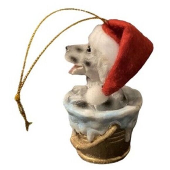 Dalmatian Dog Christmas Ornament With Santa Hat Bucket Polyresin Holiday NEW - Picture 5 of 6